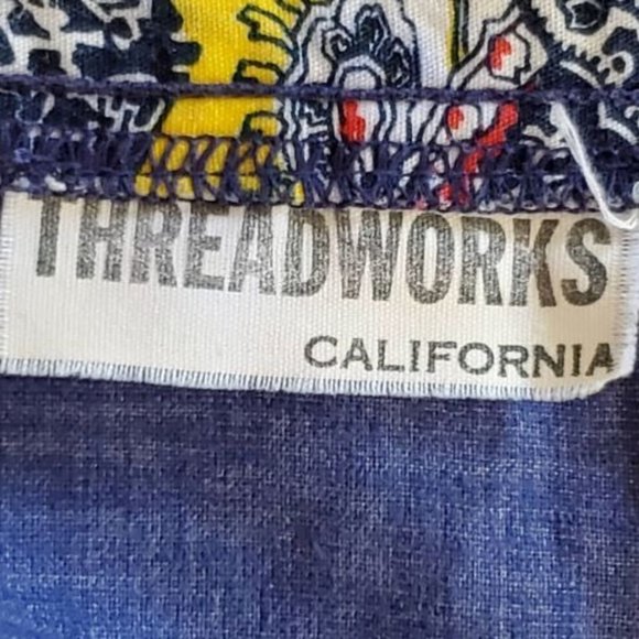 Vintage 70s Threadworks Blue Chambray Paisley Floral Paneled Wrap Skirt - Picture 5 of 9